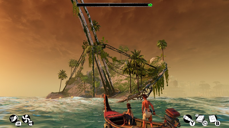 Submerged: a satellite dish in the middle of the ocean, with a small boat approaching it.