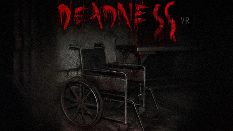 Image from VR game Deadness shwoing a wheelchair in the darkness.