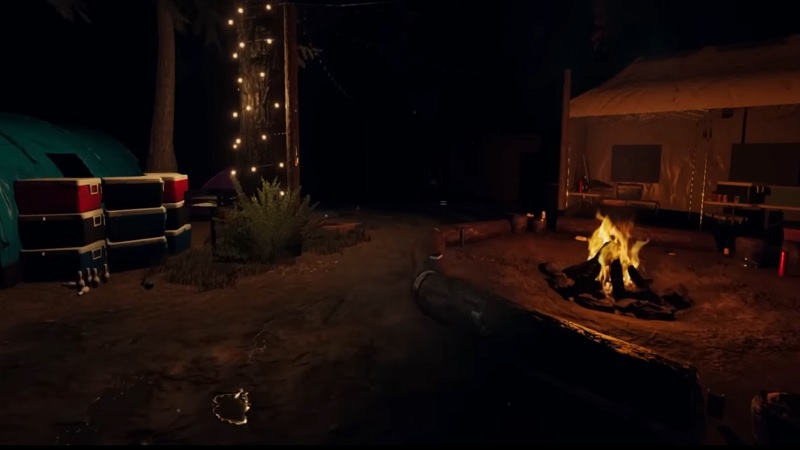 Image from Phasmophobia showing a smaller campsite map.